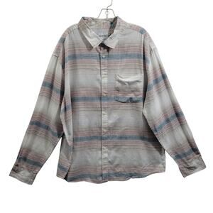 Goodfellow & co  White With Blue/Peach Stripe Linen Blend Shirt Size 2XL 112624